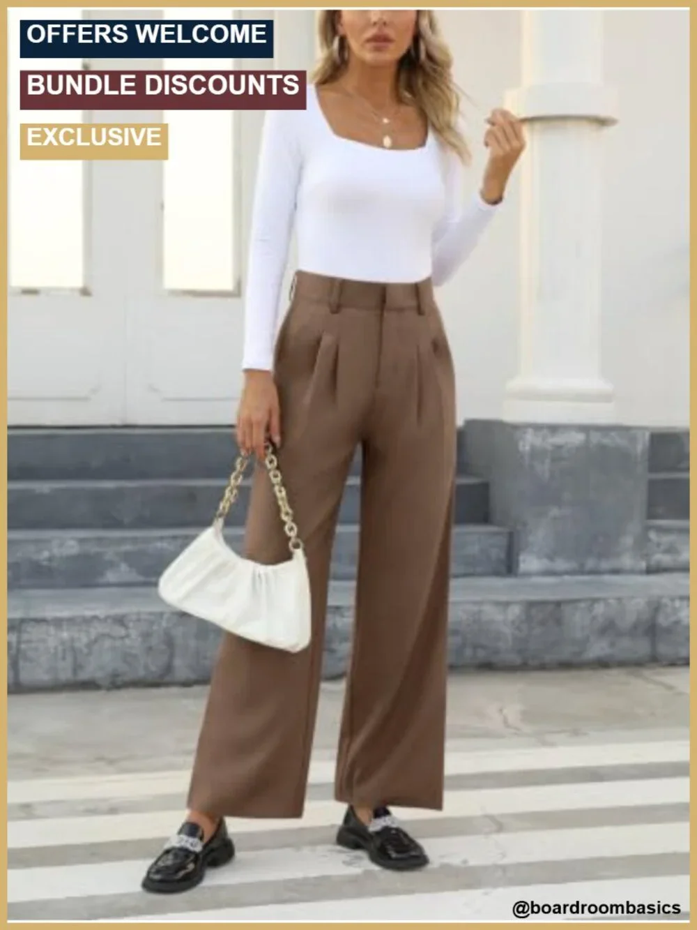 Women's Business Casual Trousers with Pockets Pleated High Waist Straight Leg